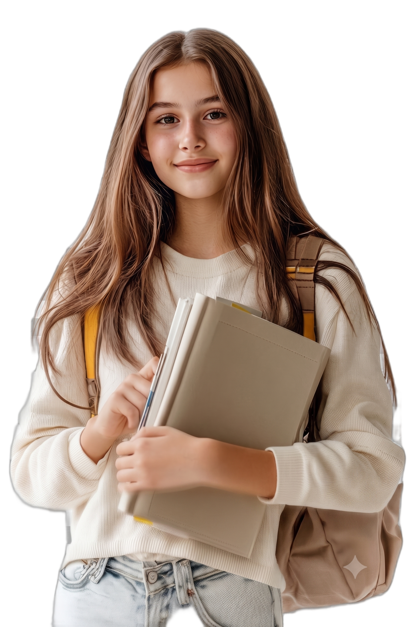 Student with blue backpack and notebook